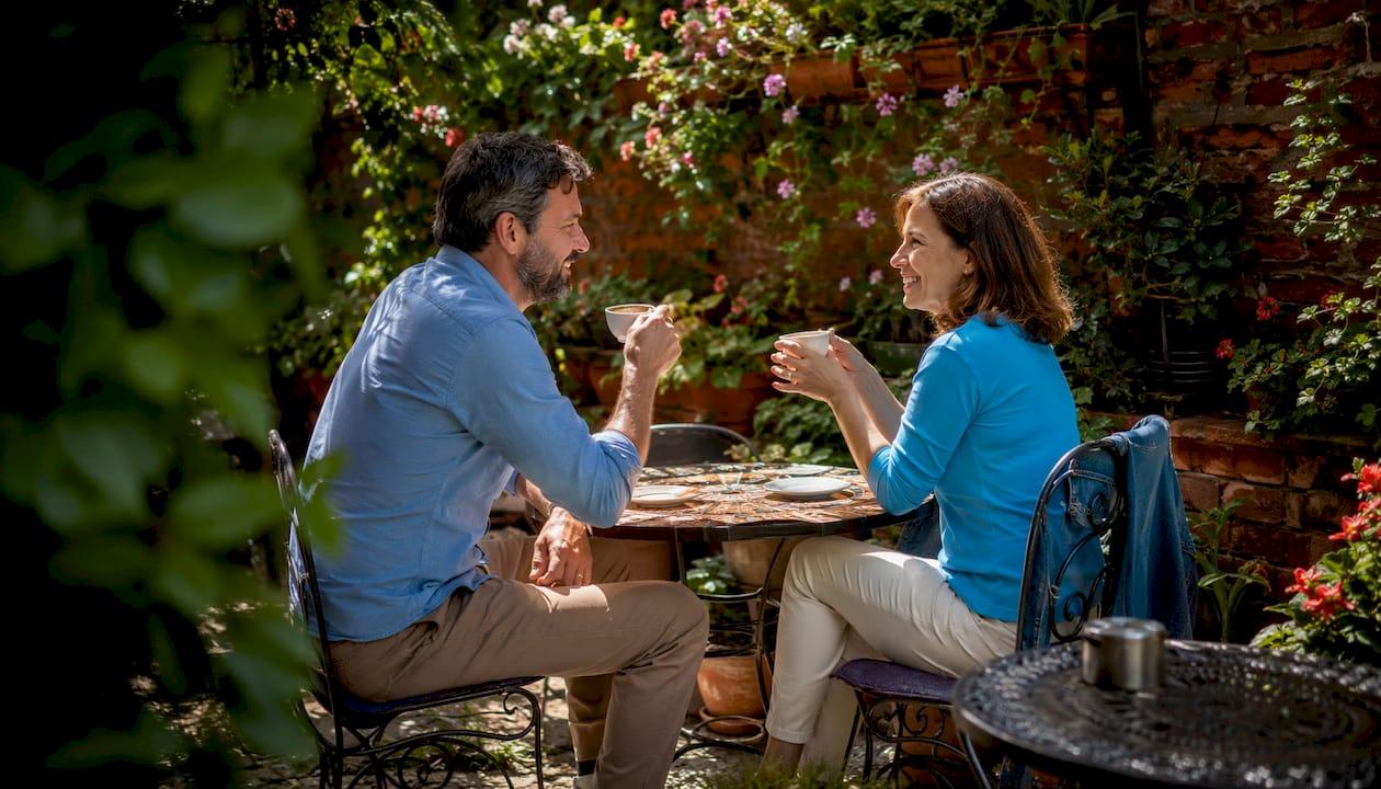 Couple enjoying peaceful midweek café experience