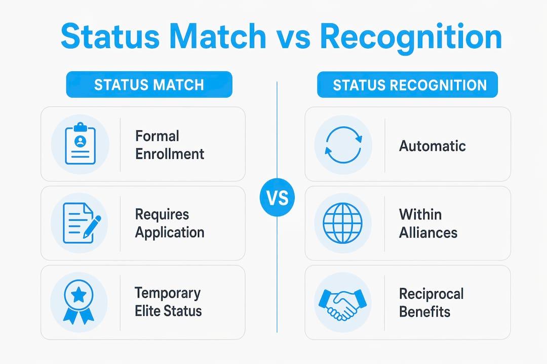 Infographic comparing status match and status recognition