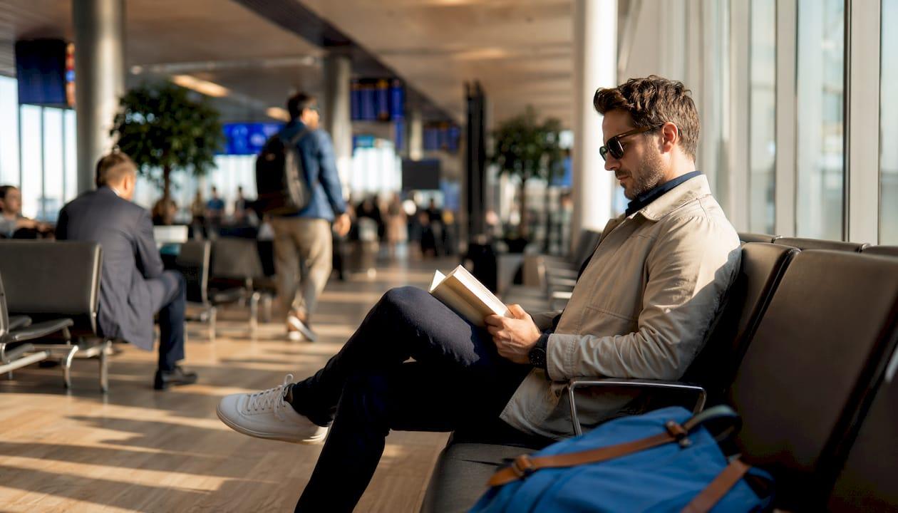 Calm airport lounge with few midweek travelers