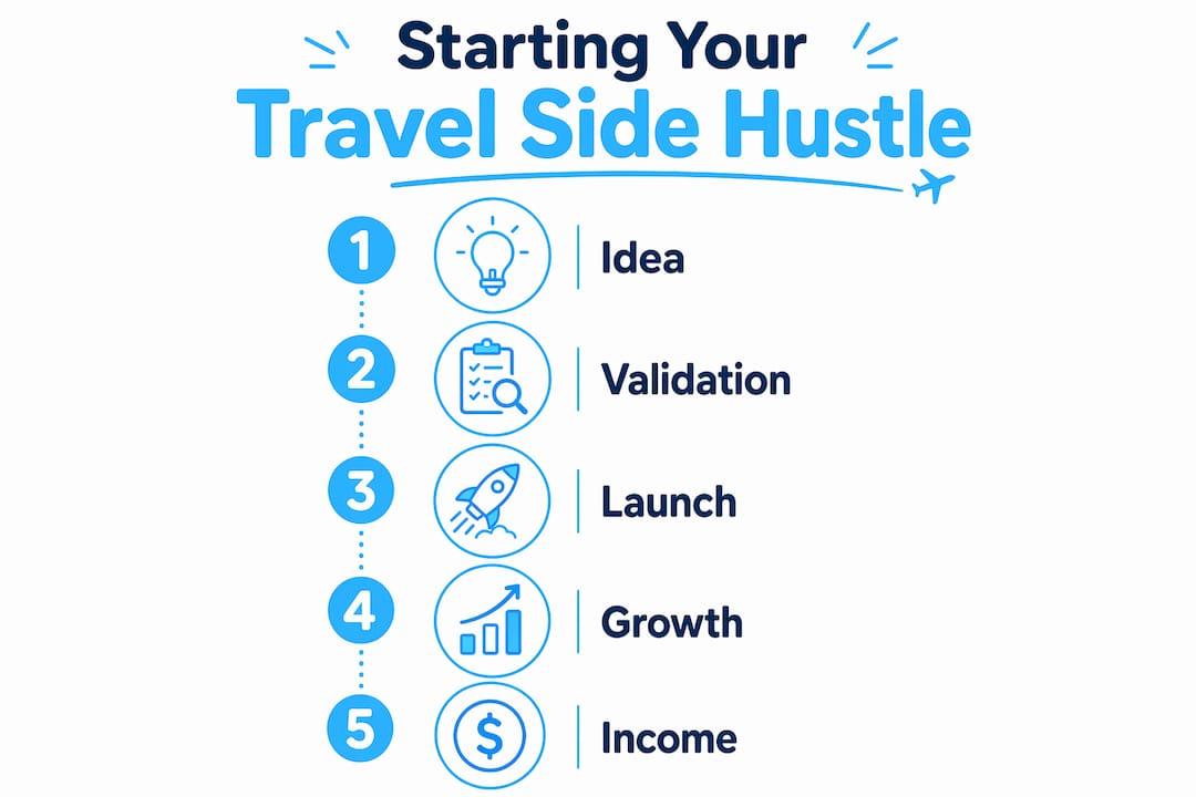 Infographic showing steps to start a travel side hustle