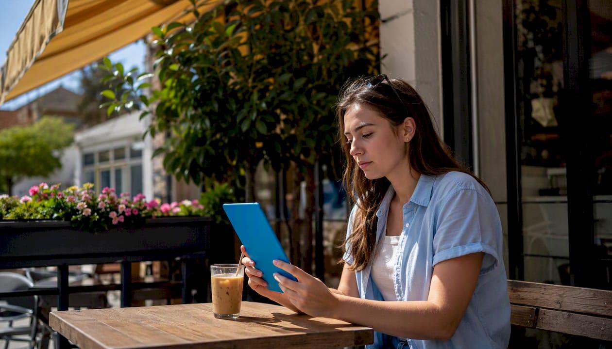Hands using tablet to search flight dates