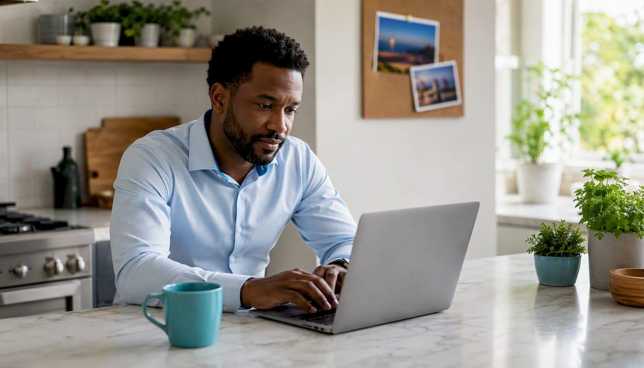 Man setting flight price alerts on laptop