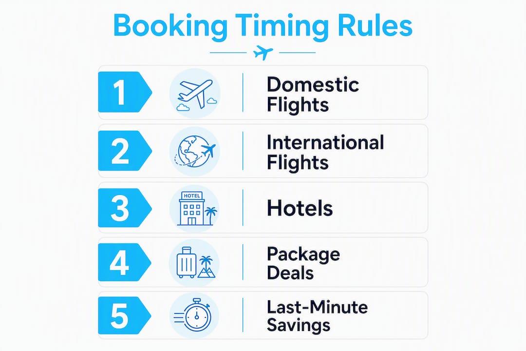 Infographic showing timing rules for budget travel bookings
